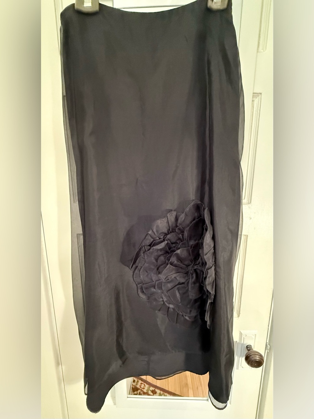 Sonia Speciale long black maxi high low silk skirt Sz 48